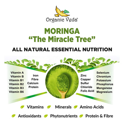 Organic Veda Moringa Leaf Capsules 1500mg, 300 Count - Pure Raw Moringa Oleifera