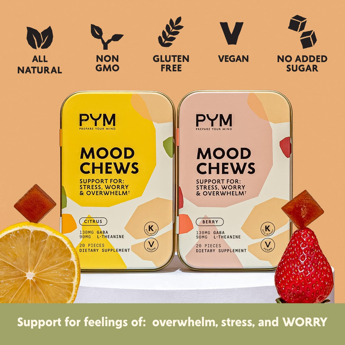 PYM Berry Mood Chews (20 Count) | Stress & Mood Support Supplement