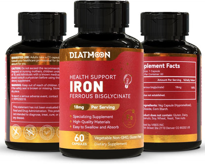 2 Pack Iron Supplement for Women & Men - Highly Absorbable Iron Bisglycinate Capsules for Adults,Vegan, Non-GMO, Gluten-Free, Supports Energy & Overall Wellbeing