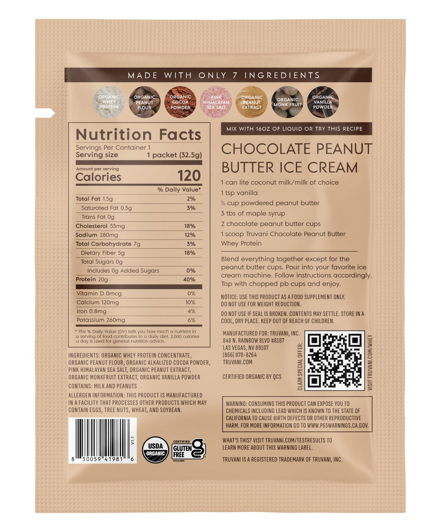 Truvani Organic Whey Protein Powder | Vanilla | 1 Serving | 20g Grass Fed Whey Protein | USDA Organic & Non-GMO | Gluten Free | No Gums, No Soy, No Stevia, No Added Sugars