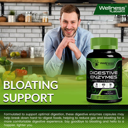 Digestive Enzymes with Probiotics and Prebiotics, 450mg, 5 Billion CFUs - Pure Super Digestion Capsules - Digestive Enzymes for Women & Men Support Digestion & Gut Health - 120 Count