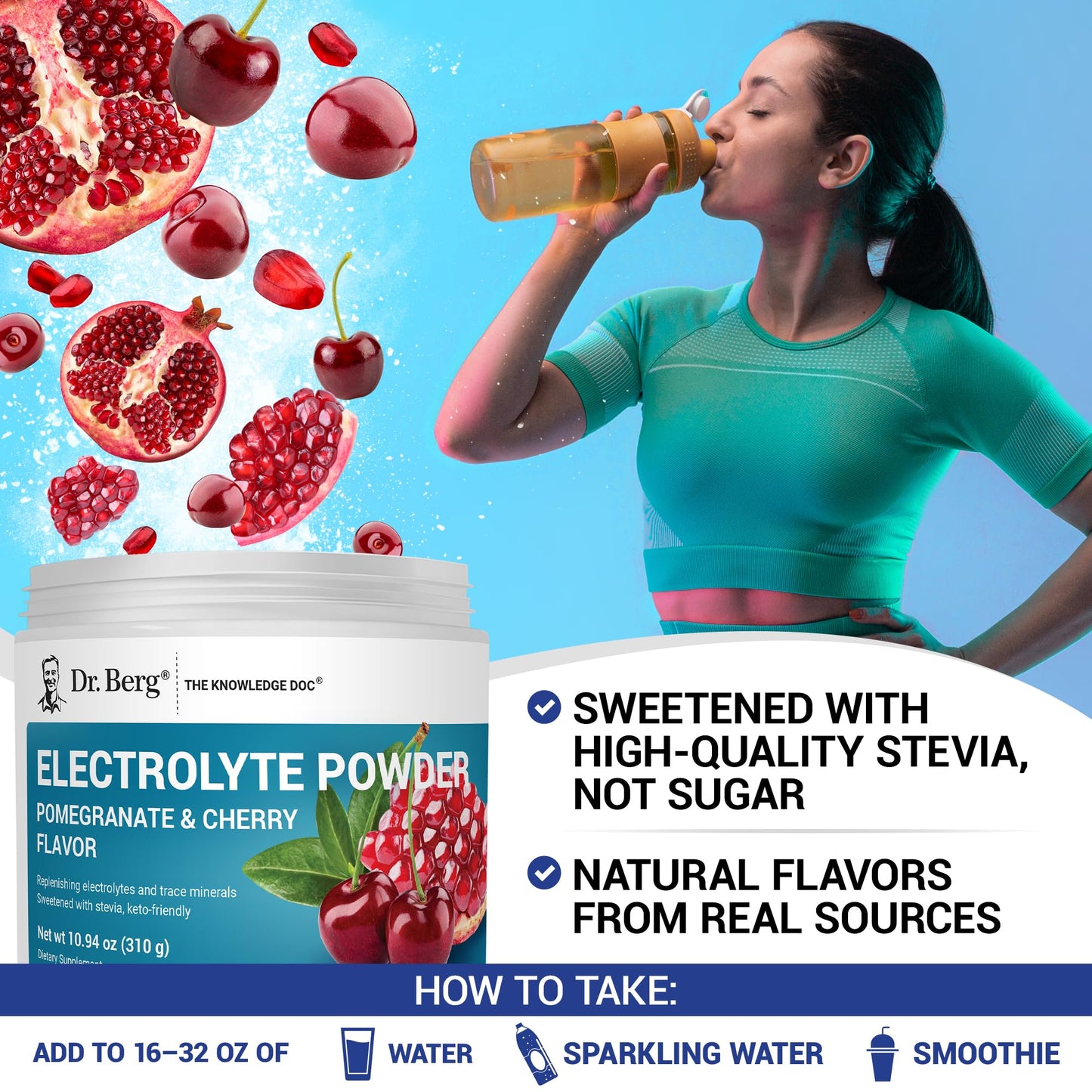 Dr. Berg Zero Sugar Hydration Keto Electrolyte Powder - Enhanced w/ 1000 mg of Potassium & Real Pink Himalayan Salt (NOT Table Salt) - Raspberry & Lemon Flavor Hydration Drink Supplement, 100 Servings