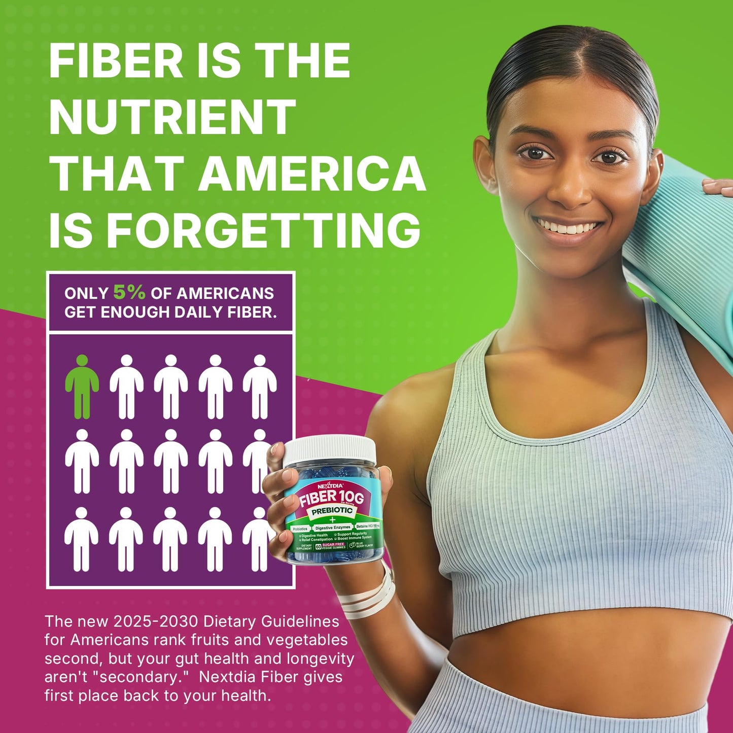 Fiber Gummies for Adults, GLP-1 Friendly 10g Prebiotic Fiber Supplement w/ Digestive Enzymes, Probiotics & 100mg Betaine for Digestive & Gut Health and Regulate Bowel Movement, Vegan, Sugar Free,120ct