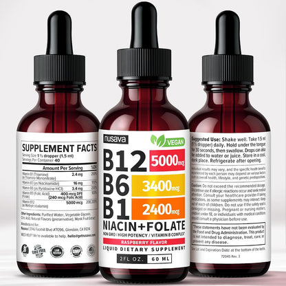 NUSAVA Vitamin B12 Liquid Drops, Strawberry Flavored D3 K2 & Vanilla Flavored D3 K2 Bundle — Daily Wellness Liquid Vitamins for Energy & Immune Support — Non-GMO, Gluten-Free, 2pk Each