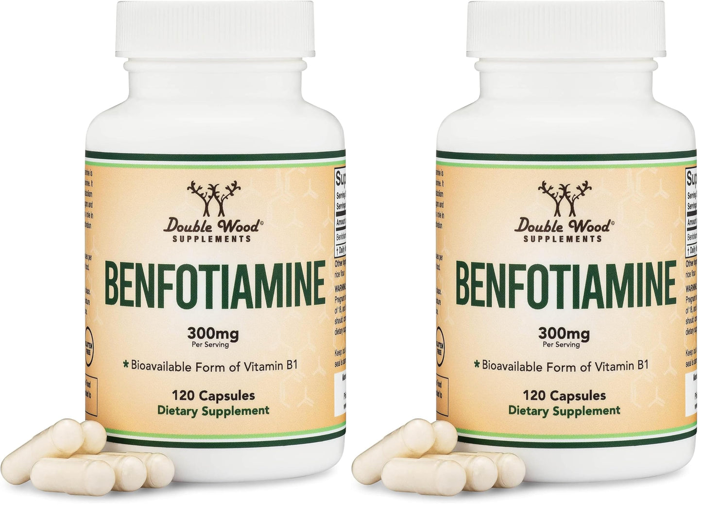 Benfotiamine 300mg Servings (Third Party Tested, 120 Capsules, 150mg Per Cap) Non-GMO, to Boost Thiamine B1 Levels (More Absorbable Than Thiamine, Fat Soluble) by Double Wood