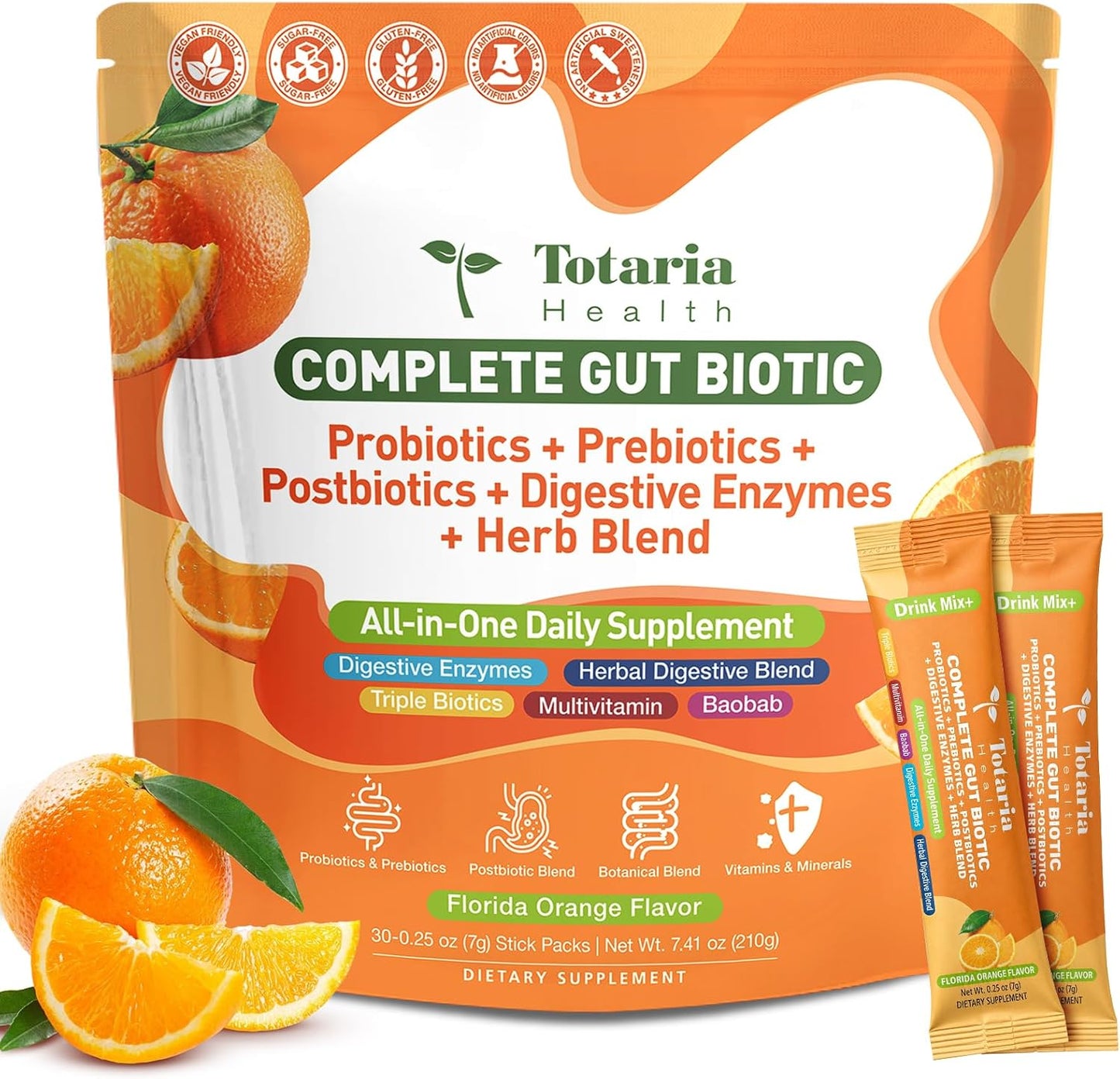 Totaria Probiotics Prebiotics & Postbiotics for Women & Men | Blend with Digestive Enzymes & Herb - Rich in Vitamins & Minerals, Supports Gut, Digestive & Immune Health*