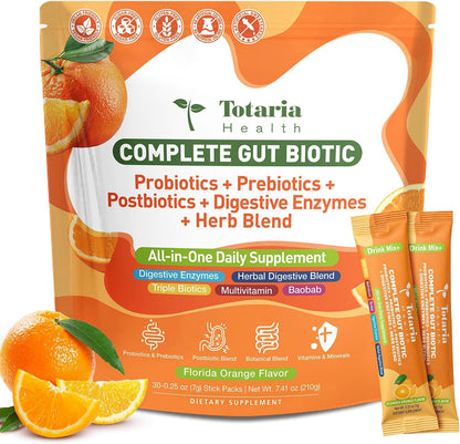 Totaria Probiotics Prebiotics & Postbiotics for Women & Men | Blend with Digestive Enzymes & Herb - Rich in Vitamins & Minerals, Supports Gut, Digestive & Immune Health*