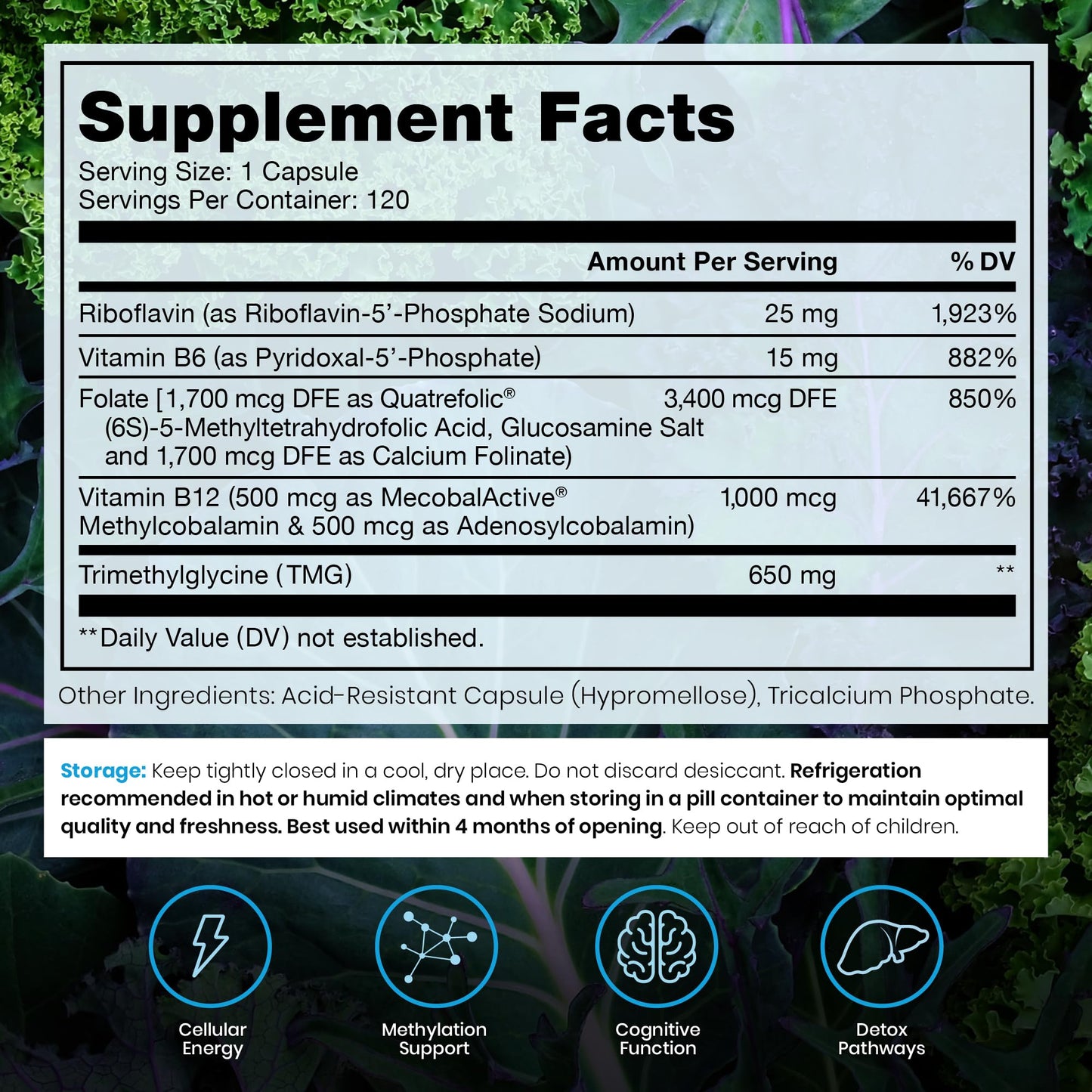 Methylated B Complex Vitamins, Made in USA, 4 Month Supply, Methyl B Complete Quatrefolic 5-MTHF Folate, B12 Methylcobalamin, TMG Trimethylglycine, Methylfolate, Pharm Grade, 120 Count