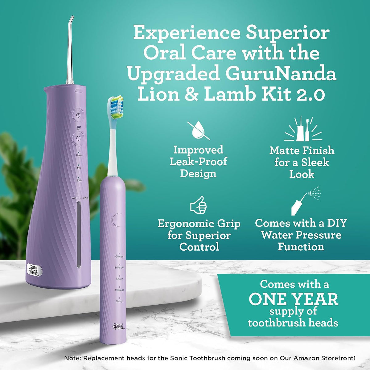 GuruNanda Electric Toothbrush & Water Flosser, 4 Toothbrush Heads, 4 Tips