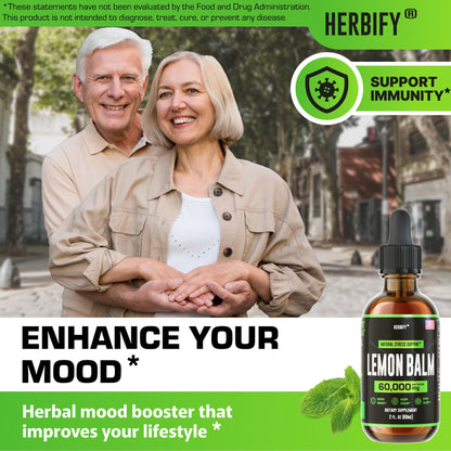 HERBIFY Lemon Balm Tincture - Melissa Officinalis Leaf Liquid Extract - Brain Support and Mood Boost - Lemon Balm Drops for Immune & Cognitive Support - 30 Days Supply - 2 Fl oz