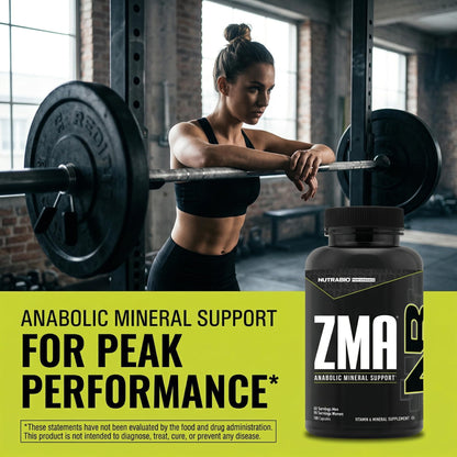 NutraBio ZMA Supplements for Men & Women- Zinc Magnesium Supplements to Support Hormone Levels, Peak Performance, Sleep, Muscle Recovery, Immune Health, 180 Ct.