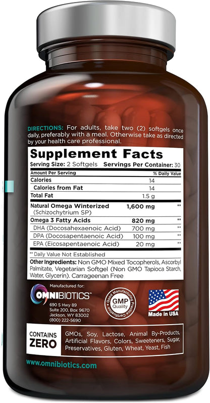 OmniBiotics Vegan Omega 3 DHA EPA Supplement – MD-Certified Prenatal Supplement with 8X More DHA Than Krill Oil, Fish-Free, Non-GMO – 60 Vegan Capsules