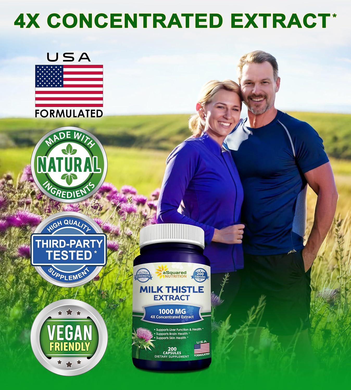 Milk Thistle Supplement - 200 Capsules - Silymarin Extract for Liver Detox | 4X Concentrated Extract - 4:1 Milk Thistle Seed Powder Herb Pills - Support Liver Cleanse - 250mg Per Capsule