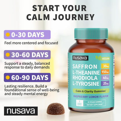 4-in-1 Saffron Gummies - Saffron Supplements with Rhodiola Rosea, L Theanine Gummies & L-Tyrosine - Saffron Extract Mood Support Supplement for Calm & Focus - Vegan, Non-GMO & Gluten-Free (30 Ct)