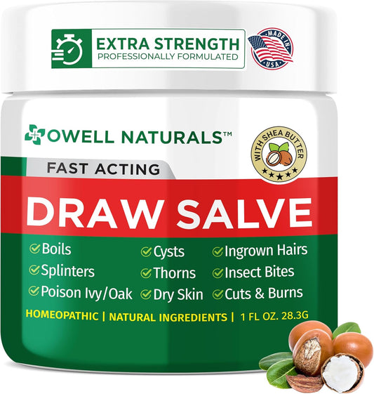Owell Naturals Drawing Salve Ointment with Pure Shea Butter, for ingrown Hair, Boil, Splinter Remover, Bug Spider Bites, Bee Sting, Mosquito Itch, Poison Ivy, Burns & Cuts,1 Fl Oz (Pack of 1)