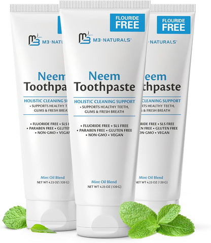 Fluoride-Free Neem Toothpaste w/Mint for Adults & Kids Pack of 3 by M3