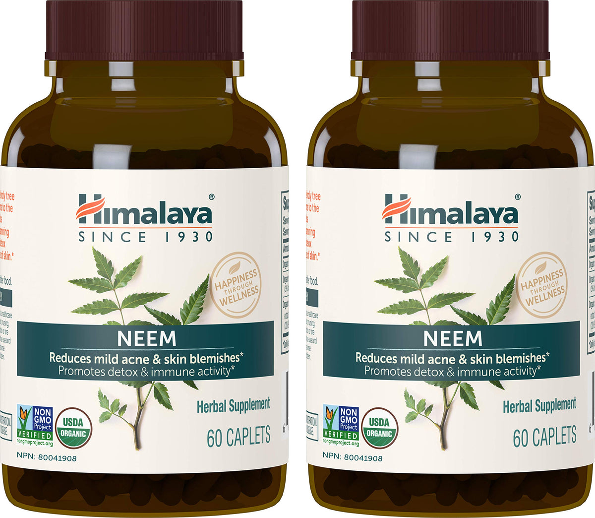 Himalaya USDA Organic Neem Herbal Supplement, 600 mg, 60 Caplets