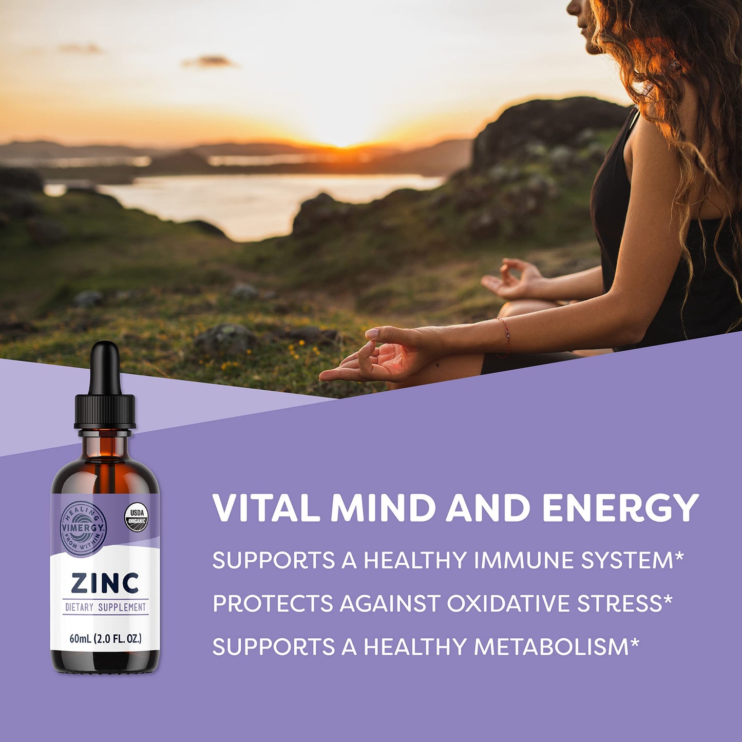 VIMERGY USDA Organic Zinc Supplements for Women & Men (7.5mg Liquid Zinc Per Serving) Fast-Absorbing Immune Support, Promotes Healthy Bones & Skin, Vegan, Up to 57 Servings (115 mL)