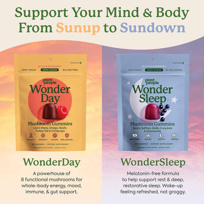Plant People WonderDay & WonderSleep Mushroom Gummies Bundle, 60 Ct Each