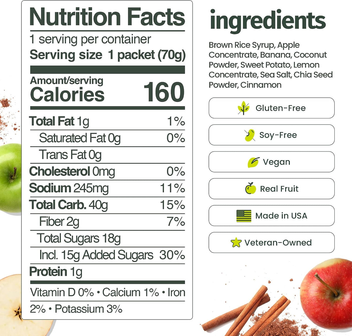 Huma Ultra Energy Gel, Apple Pie, 8 Gels