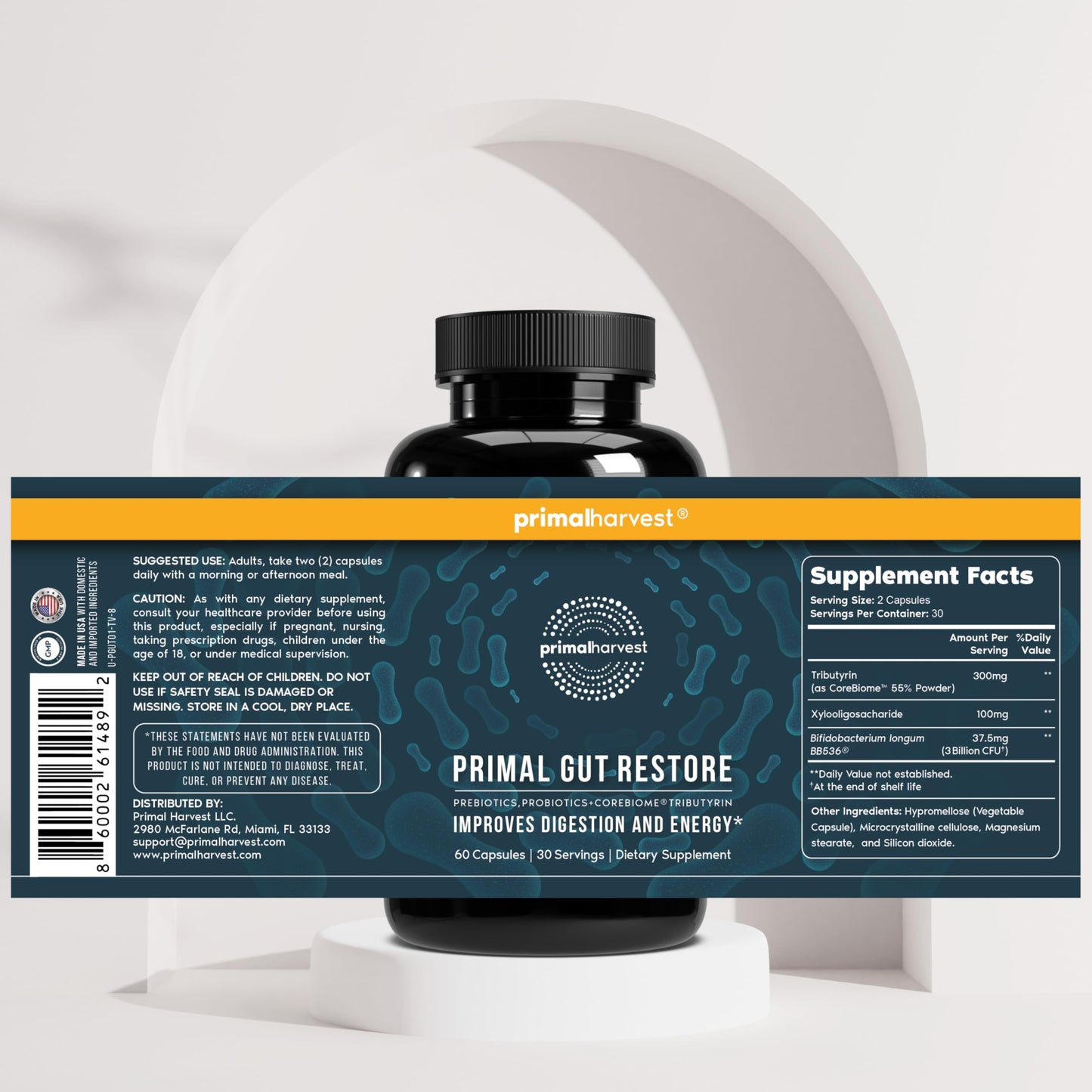 Primal Harvest Gut Restore - Daily Supplement, Gluten & Dairy Free, Vegan