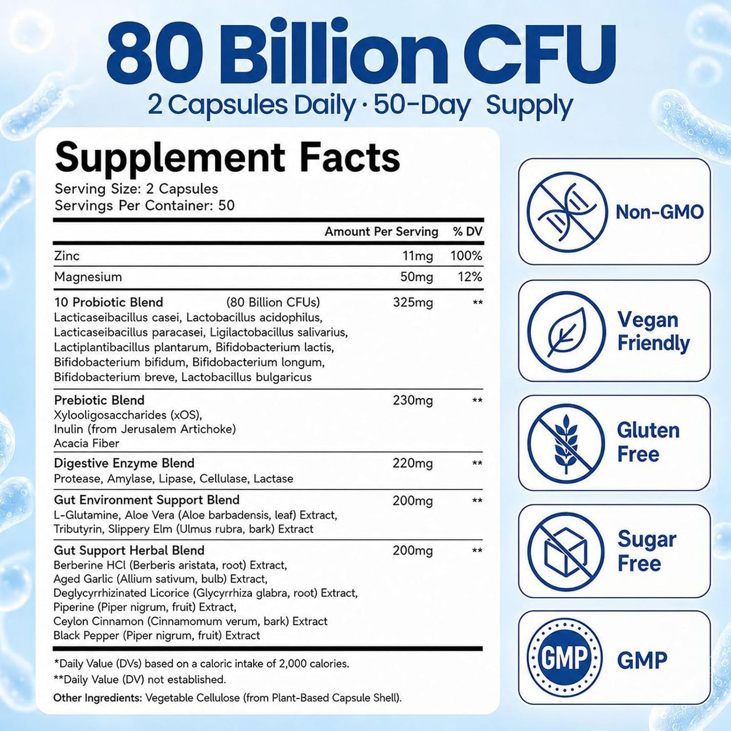 Gut Health Capsule Supplement, Supports Microbiome, Leaky Gut, and Digestion, with 80 Billion CFU Probiotics, Prebiotics, Digestive Enzymes, 30-in-1 Gut Health Supplement, 100 Capsules