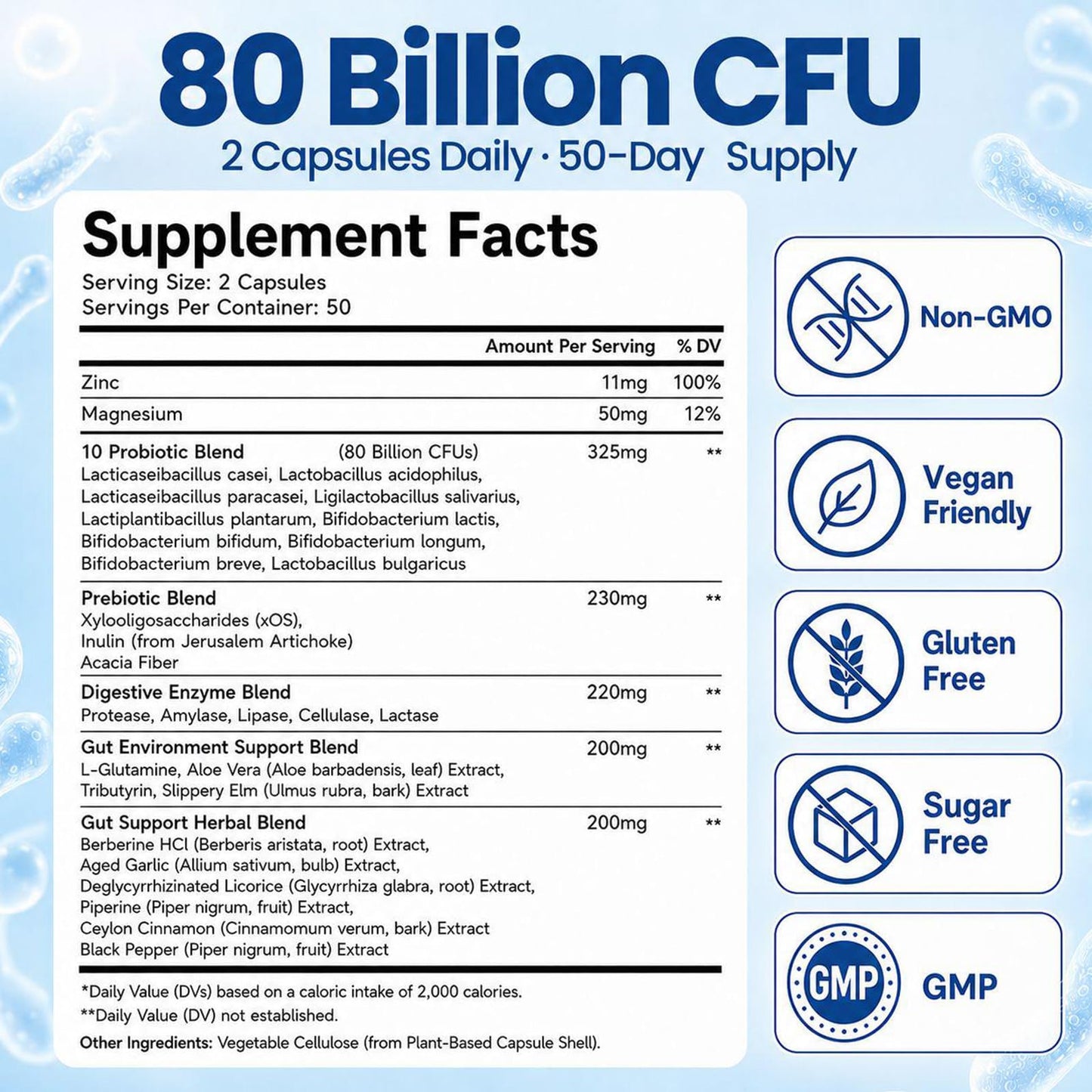 Gut Health Capsule Supplement, Supports Microbiome, Leaky Gut, and Digestion, with 80 Billion CFU Probiotics, Prebiotics, Digestive Enzymes, 30-in-1 Gut Health Supplement, 100 Capsules