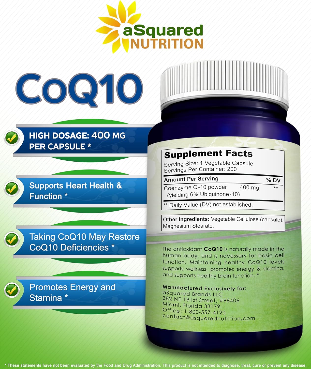 CoQ10 400mg - 200 Capsules - Co Q 10 Supplement - Coenzyme Q10 Pills - CQ10 | Max Strength CoQ 10 - High Absorption Ubiquinone Powder - CO Q-10 Enzyme Vitamin Alternative to Softgels & Gummies