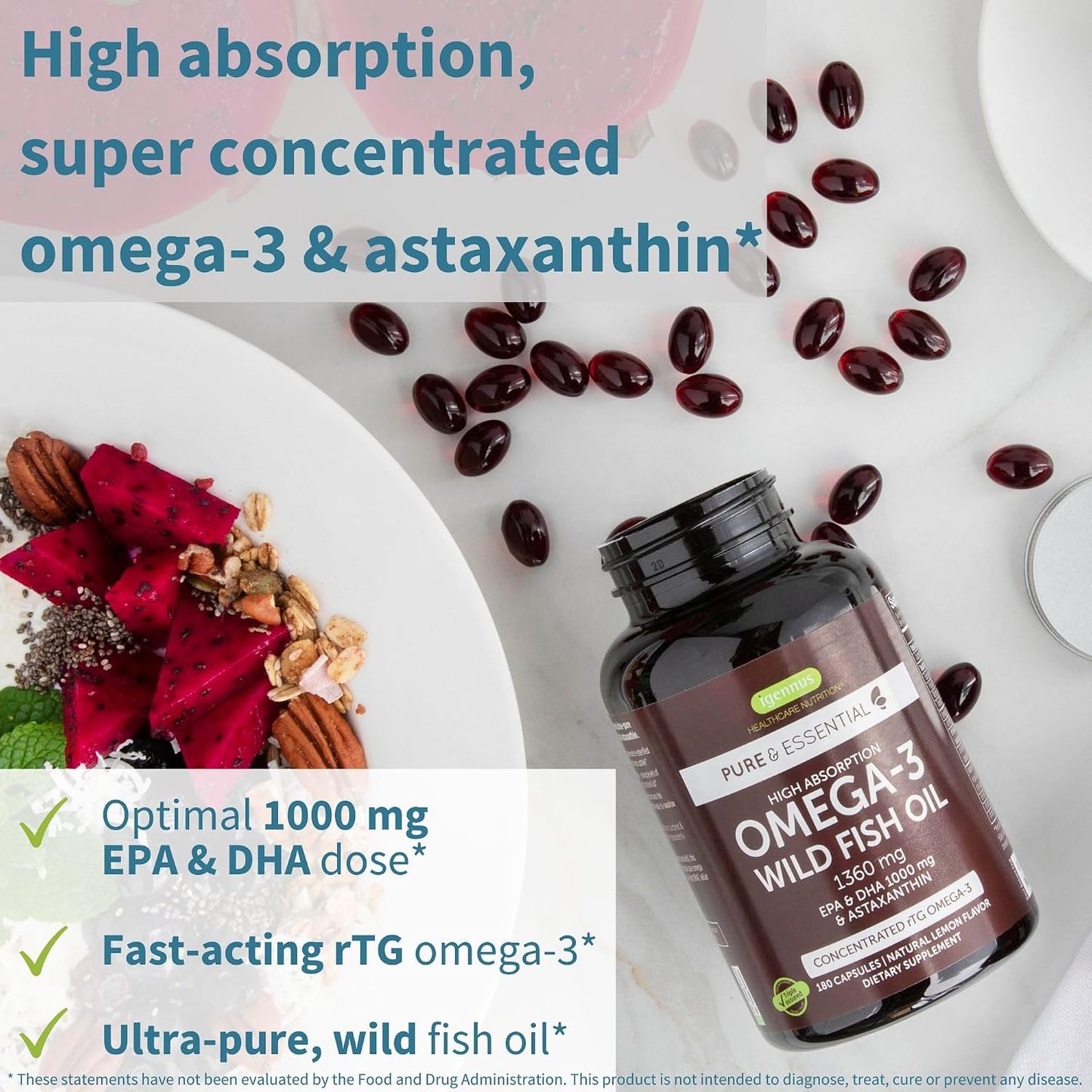 Super B-Complex 180 Tablets & High Absorption Omega-3 Wild Fish Oil 1360mg Bundle, Methylated Sustained Release B Complex and 1000mg EPA & DHA with Astaxanthin, by Igennus