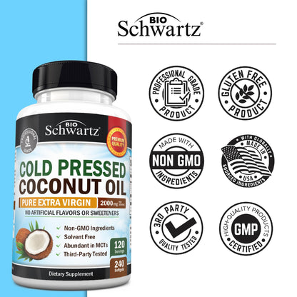 Coconut Oil Capsules 2000mg, 120ct, 2 Month Supply