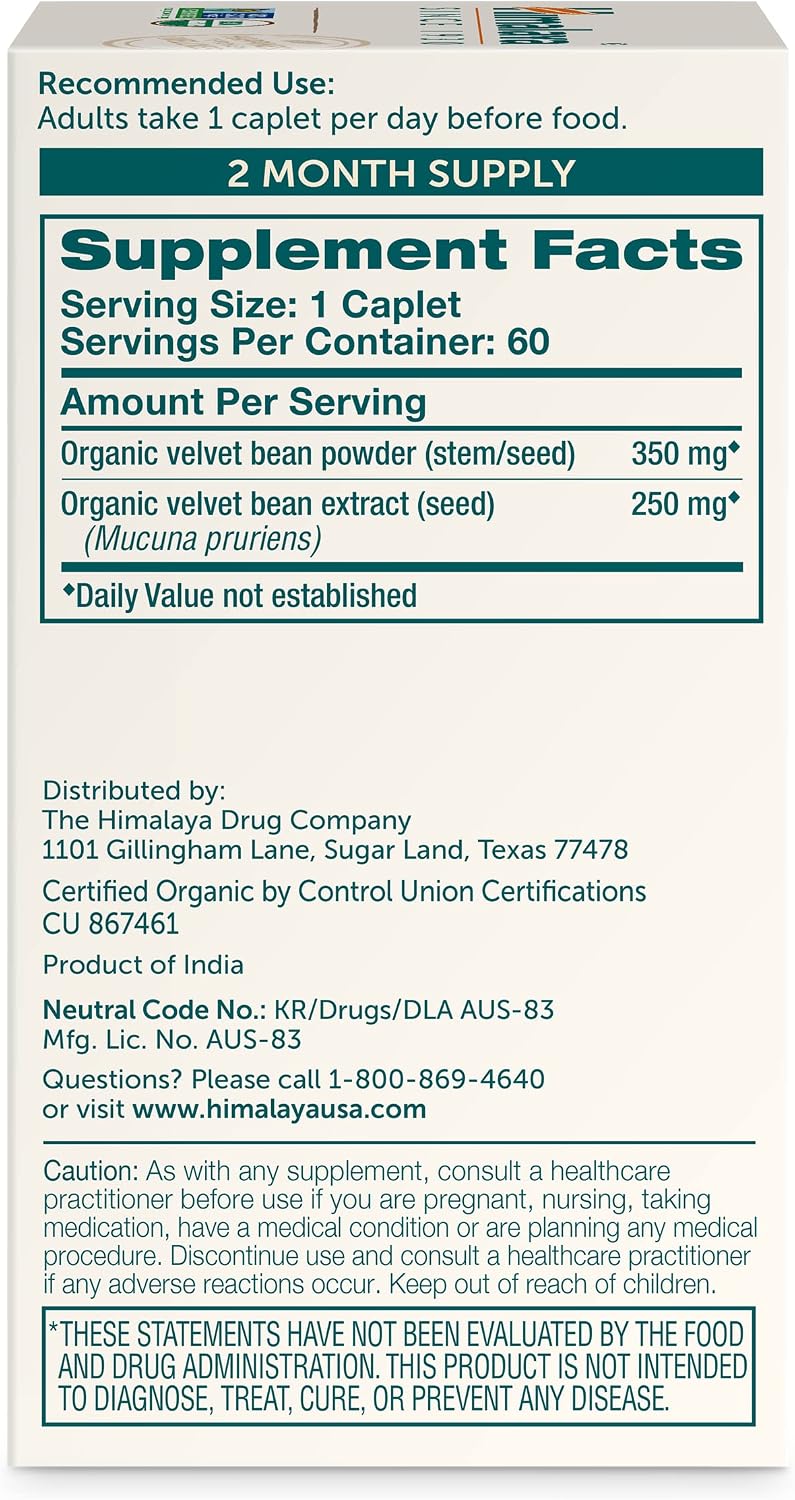Himalaya USDA Organic Mucuna Pruriens Supplement, 600 mg, 60 Caplets