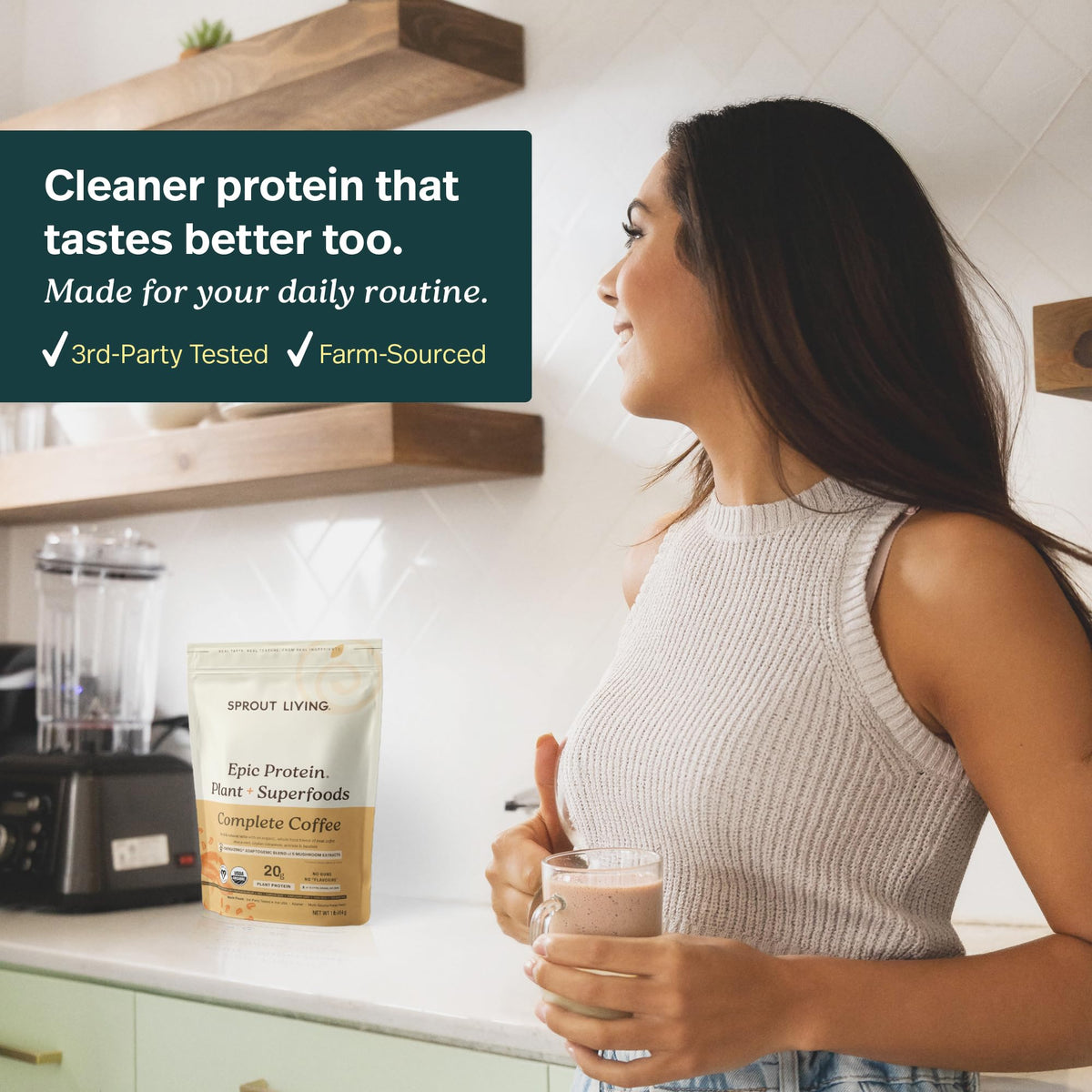 Sprout Living Epic Protein, Plant Based Protein & Superfoods Powder, Vanilla Lucuma Powder | 20 Grams Organic Protein Powder, Vegan, Non Dairy, Non-GMO, Gluten Free, Low Sugar (1 Pound, 12 Servings)