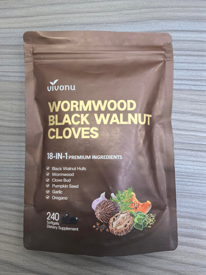 VivoNu 18-in-1 Black Walnut Wormwood, Rapid Gut Cleanse & Digestive Health with Clove, Garlic, Turmeric, Pumpkin Seed, Oregano, Berberine & More, 2 Bag