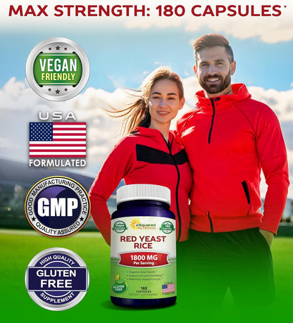aSquared Nutrition Red Yeast Rice 1800mg - Dietary Supplement Vegan Powder Pills to Support Cardiovascular Health - 180 Veggie Capsules