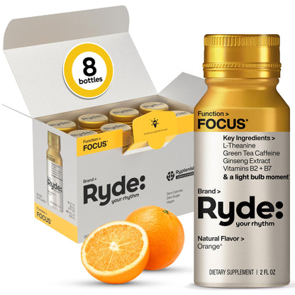 RYDE Energize Energy Shot, Tropical Flavor, Zero Sugar, 2 fl oz, 8 Pack
