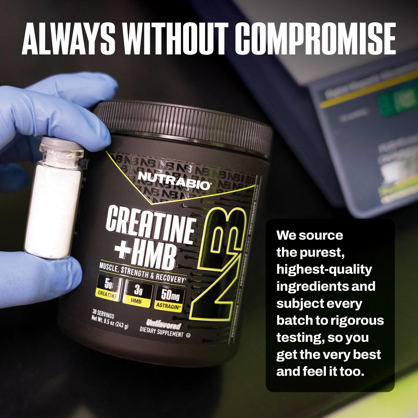 NutraBio Creatine + HMB- Creatine Monohydrate with HMB Powder for Muscle Growth, Increased Strength- 30 Servings (Unflavored)