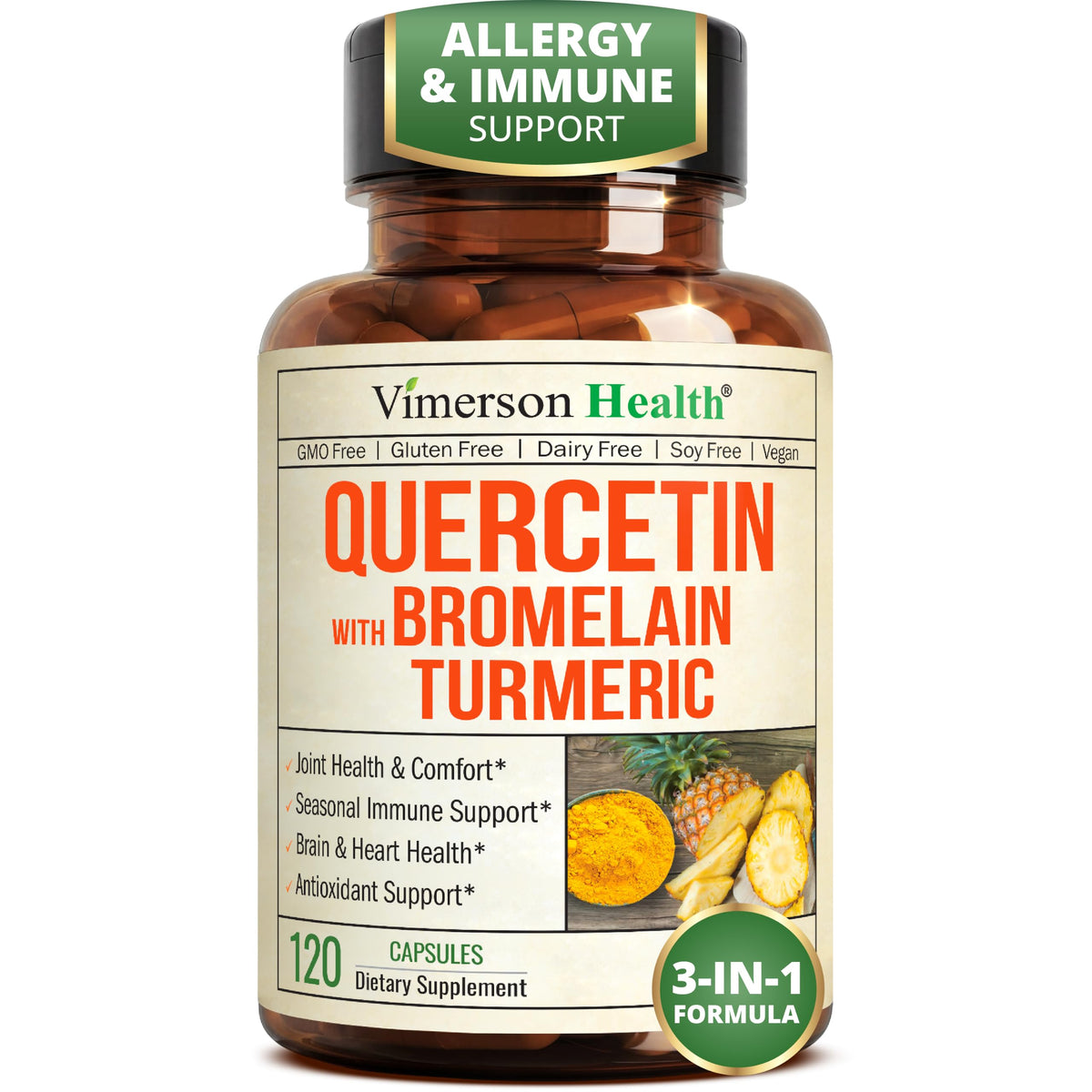 Quercetin with Bromelain Turmeric Curcumin Allergy Supplement - 60 Capsules