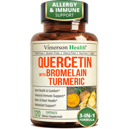 Quercetin with Bromelain Turmeric Curcumin Allergy Supplement - 60 Capsules