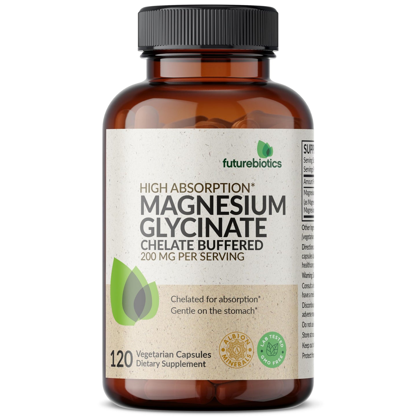 Futurebiotics Magnesium Glycinate 200 MG per Serving Chelated for High Absorption, Gentle On Stomach, Non-GMO, 60 Vegetarian Capsules