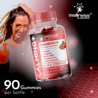 Magnesium Glycinate Gummies, 1000 mg - Magnesium Supplement to Support Relaxation, Heart Health - Chewable Calm Magnesio Gummies for Adults, Glicinato De Magnesio - Strawberry Flavor