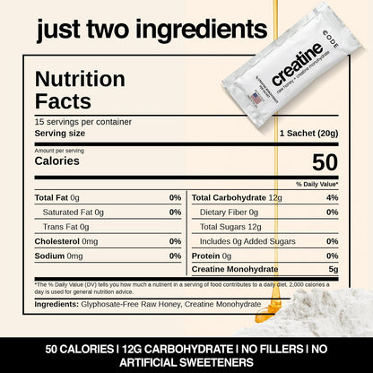 CODE Creatine Honey, 5g Creatine Monohydrate Gel, No Powder, 15 Count