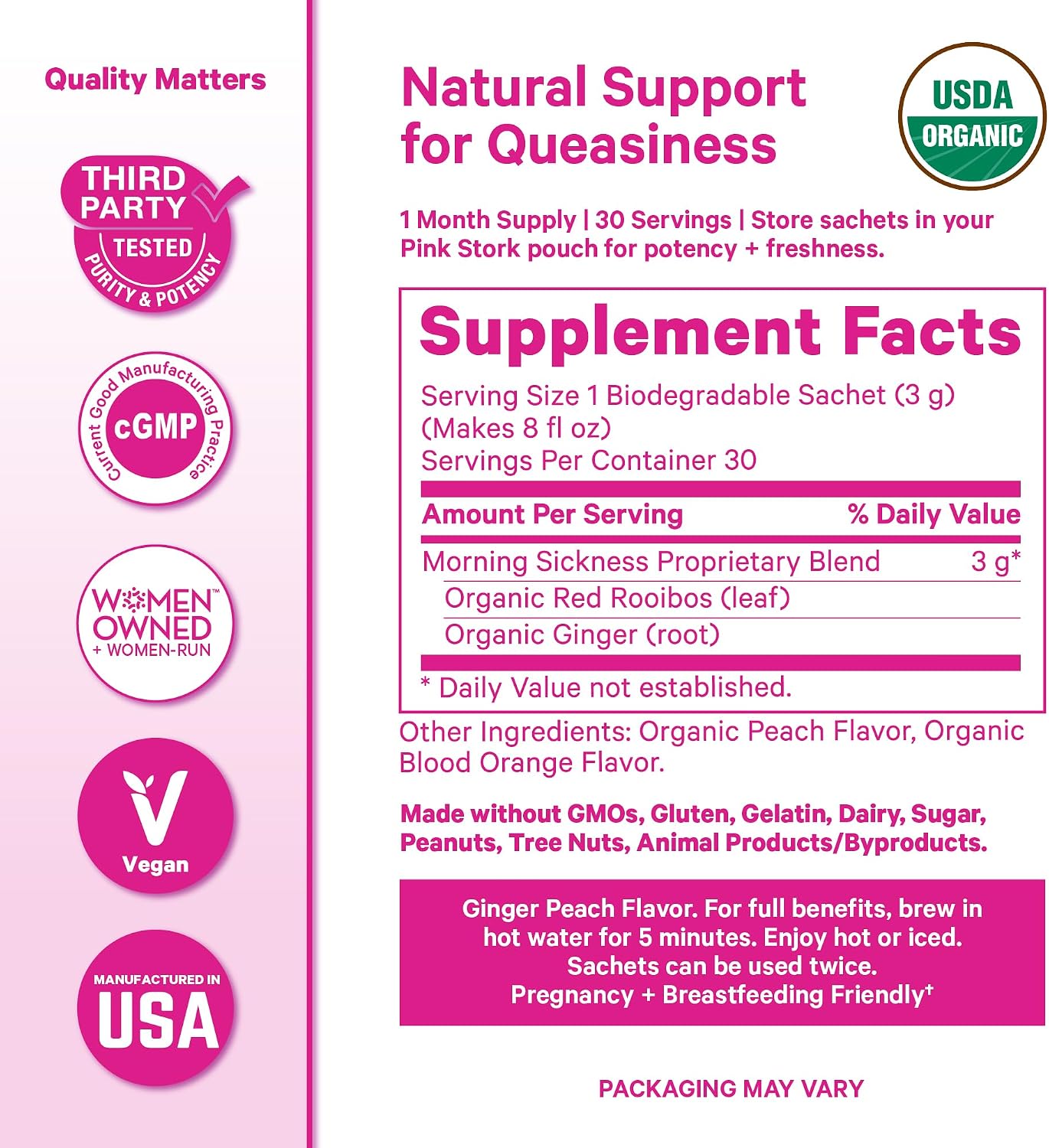 Pink Stork Morning Sickness Support Kit – 3-Piece Bundle with Organic Ginger Peach Tea, B6 Sweets, Ginger Lozenges – Pregnancy Support, First Trimester Essentials, Gift for Pregnant Women