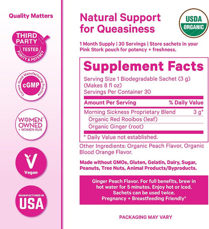 Pink Stork Morning Sickness Support Kit – 3-Piece Bundle with Organic Ginger Peach Tea, B6 Sweets, Ginger Lozenges – Pregnancy Support, First Trimester Essentials, Gift for Pregnant Women