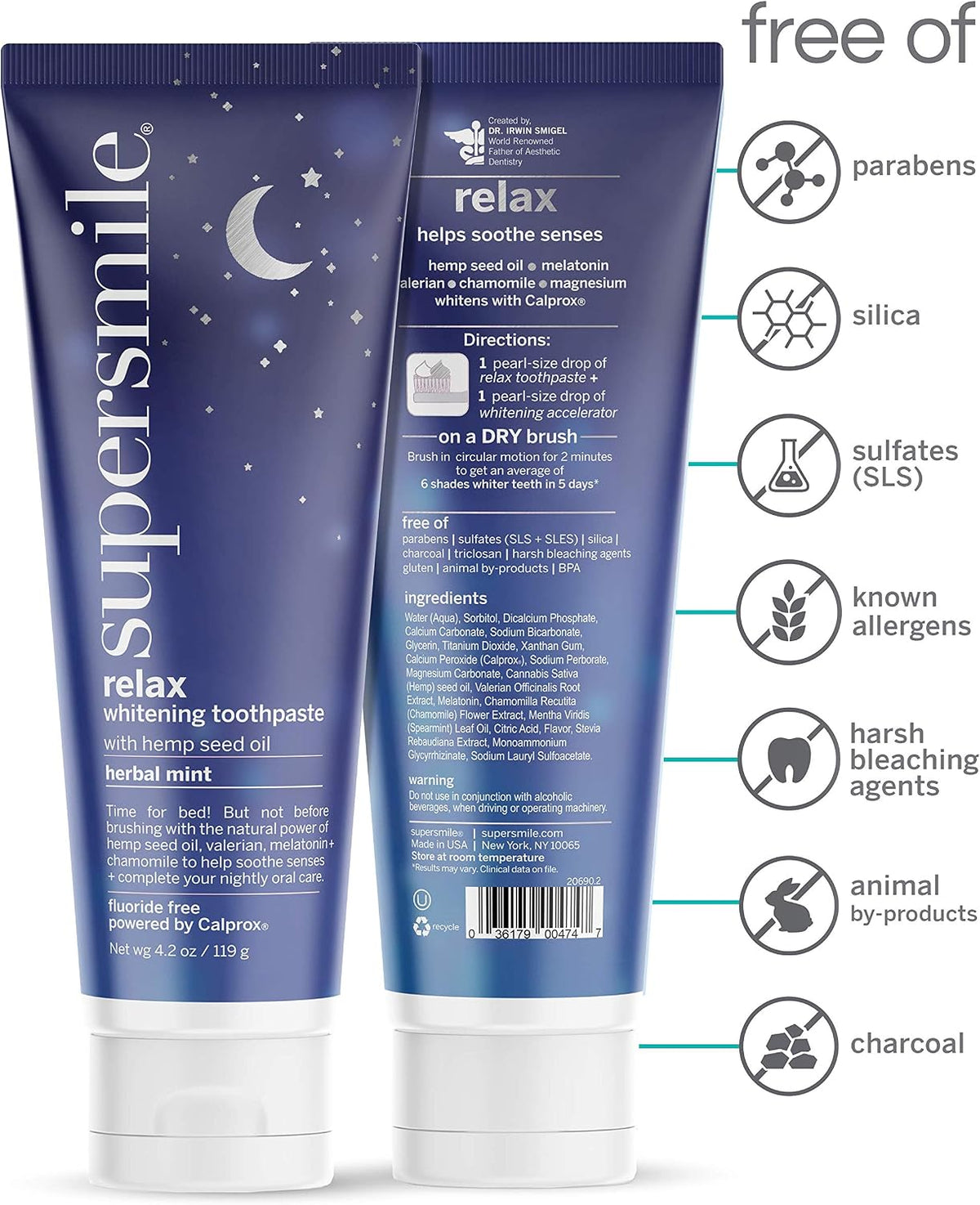 Supersmile Relax Calming Herbal Mint Whitening Toothpaste, 4.2 Oz
