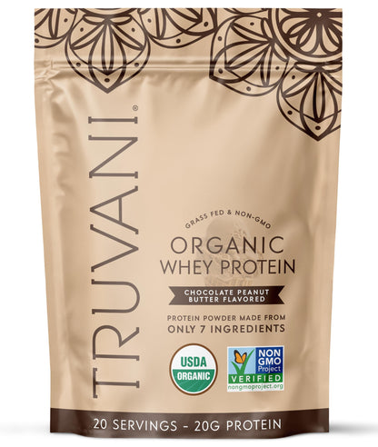 Truvani Organic Whey Protein Powder | Vanilla | 20 Servings | 20g Grass Fed Whey Protein | USDA Organic & Non-GMO | Gluten Free | No Gums, No Soy, No Stevia, No Added Sugars