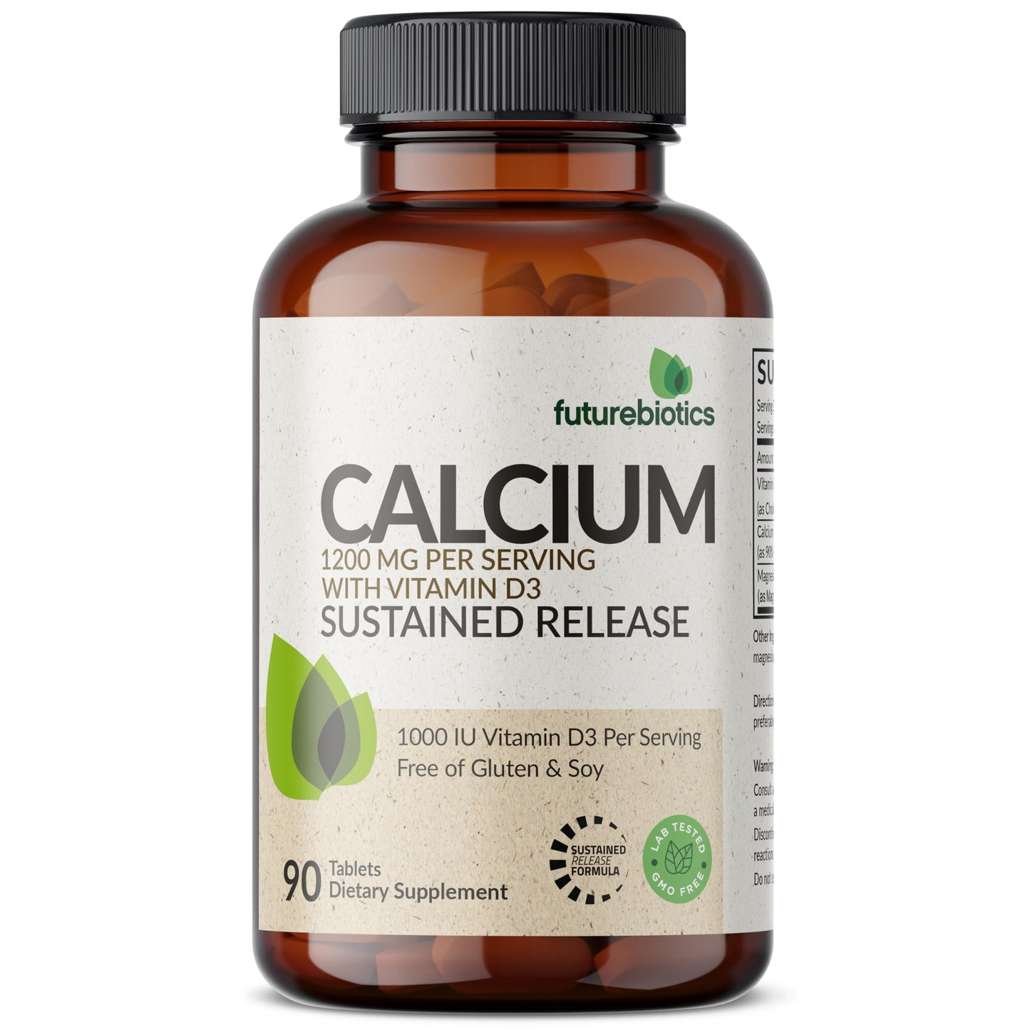 Futurebiotics Calcium 1200 MG Per Serving Sustained Release with Vitamin D3 1000 IU Per Serving Non-GMO, 90 Vegetarian Tablets