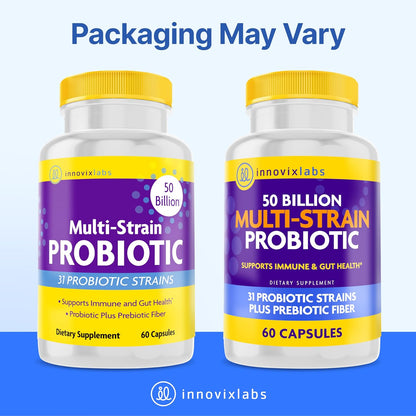 InnovixLabs Multi Strain Probiotics for Women & Men, 50 Billion CFU, 31 Probiotic Strains + Prebiotic Fiber, Helps Supports Immune & Gut Health, Non-GMO Probiotics for Digestive Health, 60-Day Supply