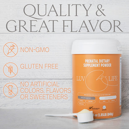 LUV&LIFE Prenatal Vitamin Supplement Powder Vanilla Flavored Contains Protein and Fiber