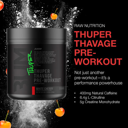 RAW Thuper Thavage Pre Workout Powder - High-Stim Preworkout with Creatine, Beta Alanine, L-Citrulline & Caffeine - Chris Bumstead Gym & Fitness Supplement for Men & Women - Watermelon Grape