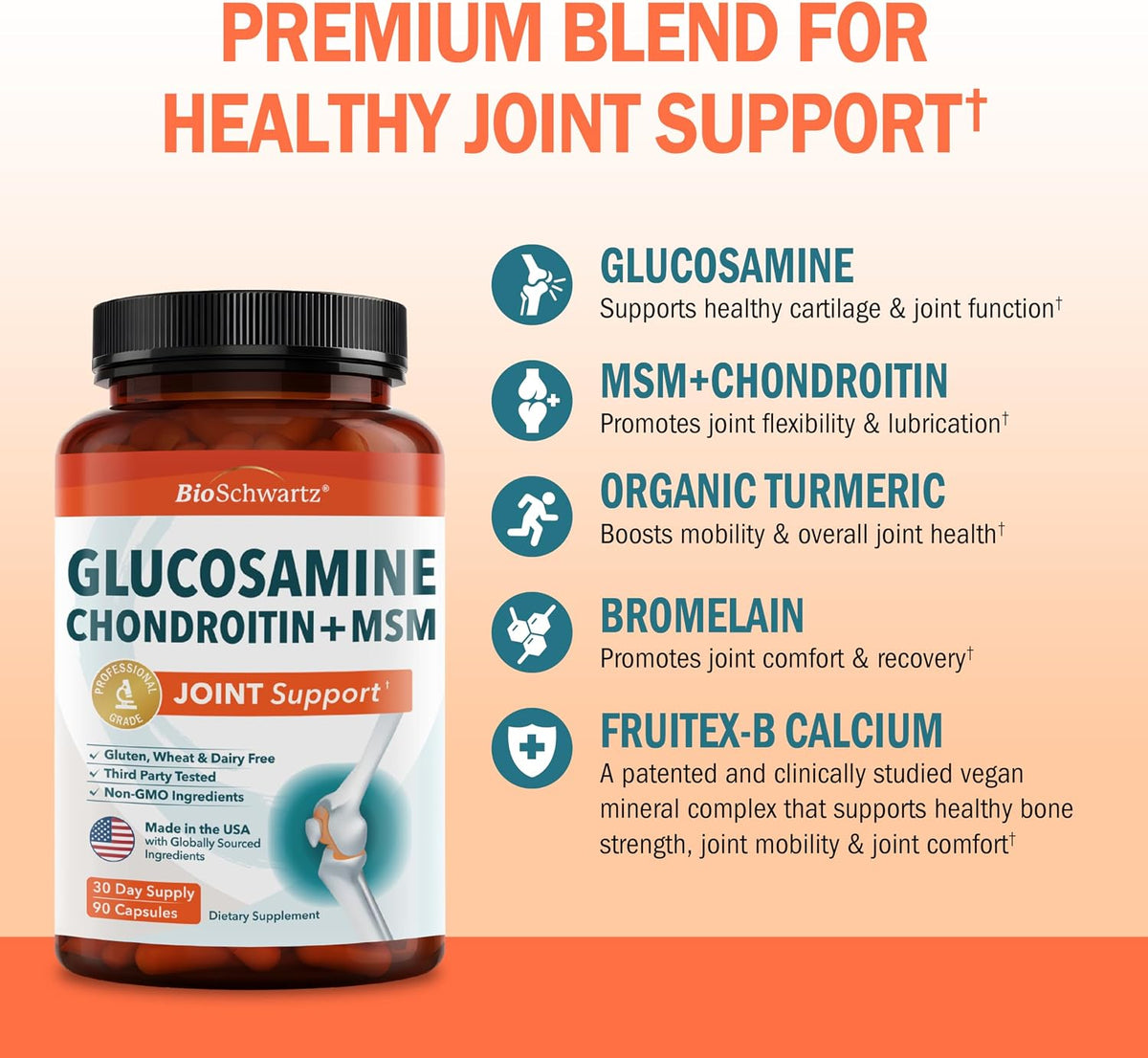 Glucosamine Chondroitin MSM Joint Support Supplement, 90 Capsules